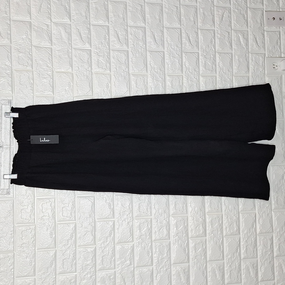 LULUS Essence of Chic Black Textured High Waisted Wide-Leg Pants